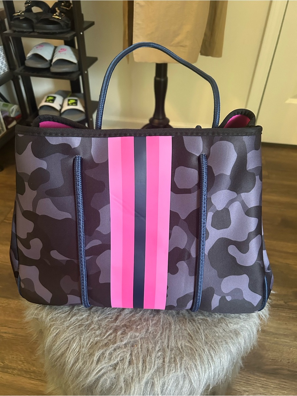 Parker & Hyde Neoprene Camo Tote with Pink Stripe